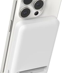 Belkin Portable Charger, Wireless Power Bank 5,000mAh w/ Qi2 - MagSafe Compatible w/Built-in Pop-up Kickstand - Compatible w/iPhone 16, 15, 14, 13, Plus, Pro, Pro Max, and More - White