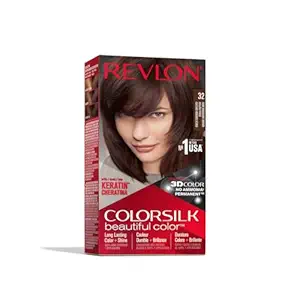 Revlon Colorsilk Beautiful Color, Permanent Hair Dye with Keratin, 100% Gray Coverage, Ammonia Free, 32 Dark Mahogany Brown