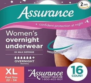 Women's Incontinence & Postpartum Underwear, XL, Overnight 16 Count. (Pack of 2), Purple