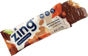 Zing Plant Based Protein Bar, Dark Chocolate Peanut Butter Nutrition Bar, 10g Protein, 4g Fiber, Vegan, Gluten Free, Soy Free, Non GMO, 12 count