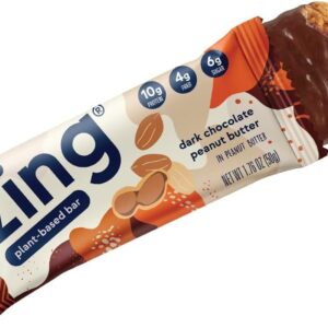 Zing Plant Based Protein Bar, Dark Chocolate Peanut Butter Nutrition Bar, 10g Protein, 4g Fiber, Vegan, Gluten Free, Soy Free, Non GMO, 12 count
