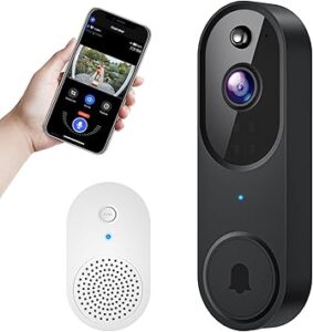 Wi-Fi Smart Video doorbell Camera Wireless with Motion Detection, Night Vision, Cloud Storage, Two Way Audio, Doorbell Receiver Included (Black)