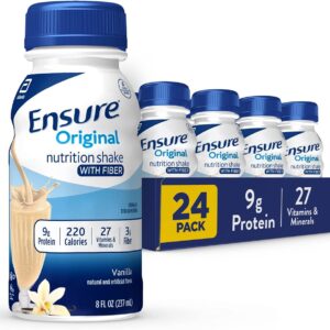 Ensure Original Vanilla Nutrition Shake with Fiber| Meal Replacement Shake | Ready To Drink | 9g Protein, 27 Vitamins and Minerals | 8 fl oz - 24 Pack