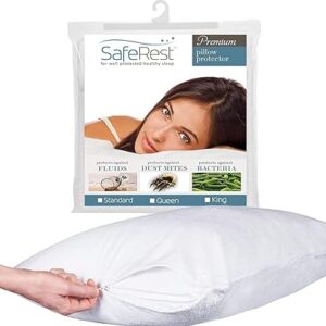 SafeRest Pillow Protector - Pack of 1 - Queen Size Waterproof Pillow Cover - Zippered Pillow Encasement for College Dorm Room, New Home, First Apartment - Cotton Terry, Waterproof, Breathable