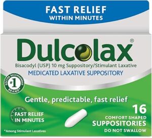 Dulcolax Stimulant Laxative Medicated Suppositories 16ct Fast Relief, Rectal Use Only, Bisacodyl 10mg