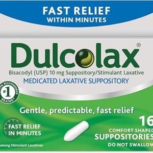 Dulcolax Stimulant Laxative Medicated Suppositories 16ct Fast Relief, Rectal Use Only, Bisacodyl 10mg