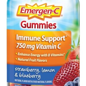 Emergen-C 750mg Vitamin C Gummies for Adults, Immune Support Gummies, Gluten Free, Strawberry, Lemon and Blueberry Flavors - 45 Count