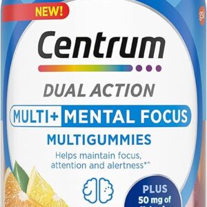 Centrum MultiGummies Multi+ Dual Action Mental Focus Adult Multivitamin with Caffeine from Green Tea, Supports Mental Focus, Attention and Alertness, Lemon/Orange Flavors - 90 Count