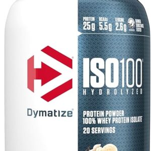 Dymatize ISO100 Whey Protein Powder Isolate, Gourmet Vanilla, 25g of Protein, 20 Servings, 5.5g BCAAs, Less Than 120 Cal., Gluten Free, 1g Fat, 1g Sugar, 2g Carb