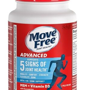 Move Free Advanced Glucosamine Chondroitin MSM + Vitamin D3 Joint Support Supplement, Supports Mobility Comfort Strength Flexibility & Bone + Immune Health - 120 Tablets (60 servings)*