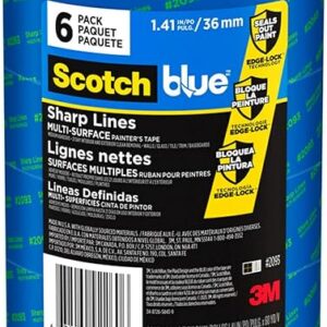 ScotchBlue Sharp Lines Multi-Surface Painter's Tape, 1.41 Inches x 60 Yards, 6 Rolls, Blue, Paint Tape Protects Surfaces and Removes Easily, Edge-Lock Painting Tape for Indoor and Outdoor Use