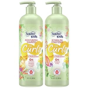 Suave Kids Shampoo & Conditioner for Curls, Sweet Almond & Honey – Tear-Free, Dermatologist-Tested, Paraben-Free, Curly Hair Care, 16.5 Oz Ea