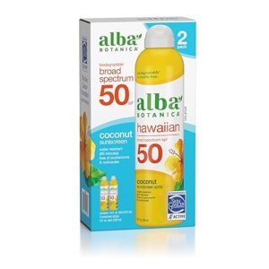 Alba Botanica Hawaiian Coconut Sunscreen, Spray Broad Spectrum SPF 50 Sunscreen, Water Resistant and Biodegradable 8 fl oz Bottle (Pack of 2)