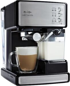 Mr. Coffee Espresso and Cappuccino Machine Stainless Steel Programmable Coffee Maker with Automatic Milk Frother 15-Bar Pump Ideal for Home Baristas