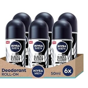 Nivea BLACK WHITE ORIGINAL, ROLL-ON – FREE ALCOHOL, ANTIPERSPIRANT DEODORANT, 48 HOURS PROTECTION, 1.7 OZ (Pack of 6), 50.0 milliliters