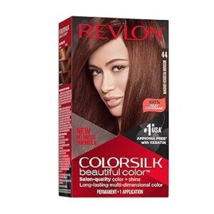 Revlon Colorsilk Beautiful Color Permanent Hair Color, Long-Lasting High-Definition Color, Shine & Silky Softness with 100% Gray Coverage, Ammonia Free, 044 Medium Reddish Brown, 1 Pack