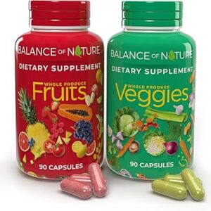 Balance of Nature Fruits and Veggies Supplements - Whole Fruit and Vegetable Ingredients for Women, Men, and Kids - 90 Fruit Capsules, 90 Veggie Capsules - 1 Set