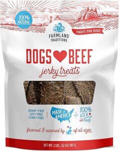 Farmland Traditions Dogs Love Beef Jerky Dog Treats, All Natural, Grain-Free, High Protein Training Treats, 2 Pound Bag