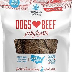 Farmland Traditions Dogs Love Beef Jerky Dog Treats, All Natural, Grain-Free, High Protein Training Treats, 2 Pound Bag
